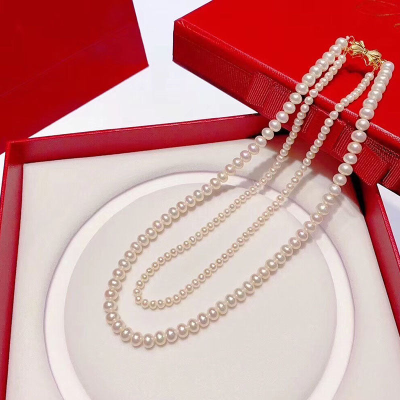 Natural freshwater pearl double layer mother and child necklace 7-8mm