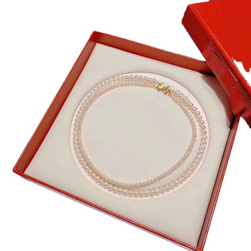 Natural freshwater pearl double layer mother and child necklace 7-8mm