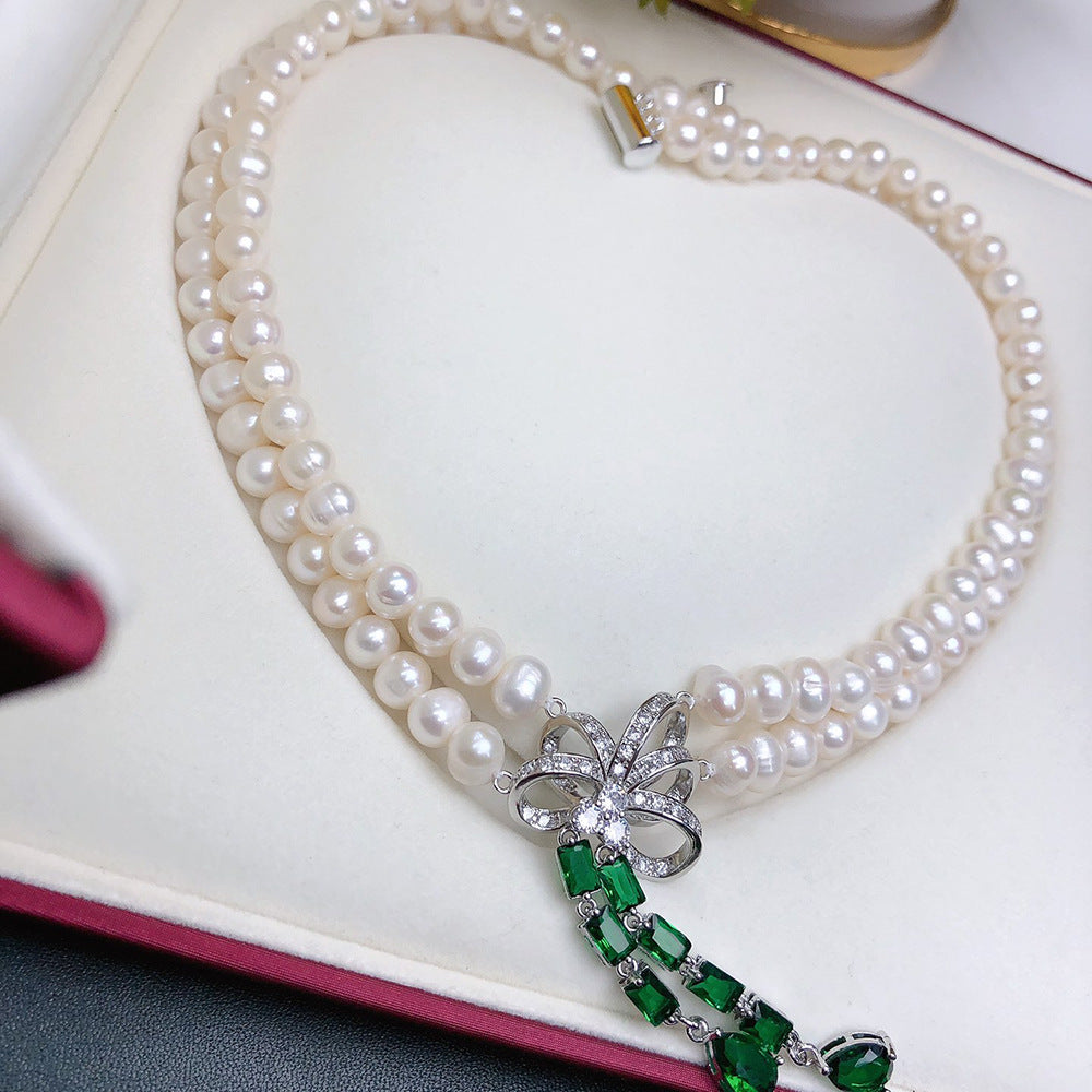 Natural Freshwater Pearl Necklace for Women - White Double-Layer Exquisite Clavicle Chain Fashion Jewelry