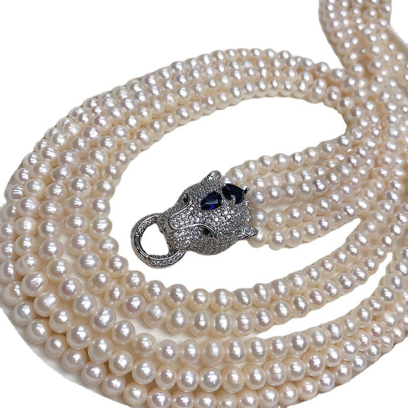 French Vintage Multi-Layer Freshwater Pearl Necklace, Sweater Chain