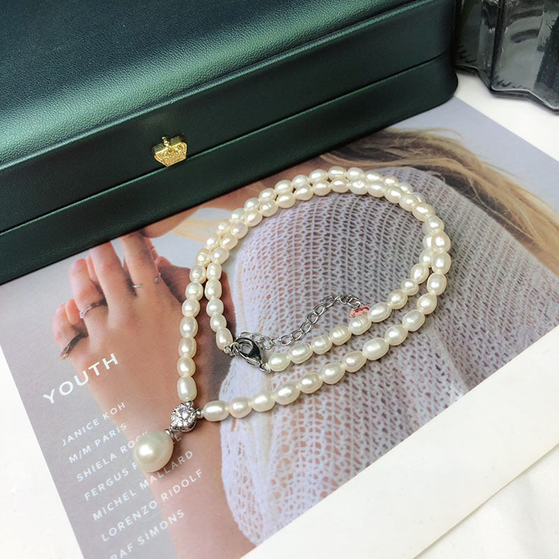 Authentic Natural Freshwater Pearl Necklace, Women's White Rice-Shaped Summer Versatile Design, Clavicle Chain Wholesale