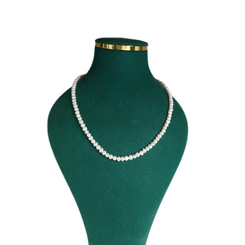 Natural freshwater pearl gray and white nearly round baby millet pearl clavicle necklace