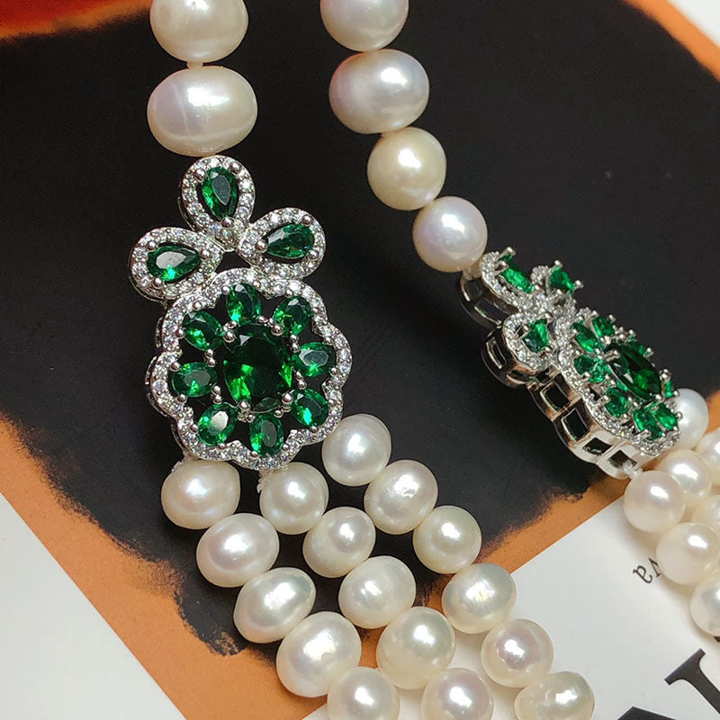 Natural freshwater pearl necklace for women retro three-layer short fashion jewelry niche design