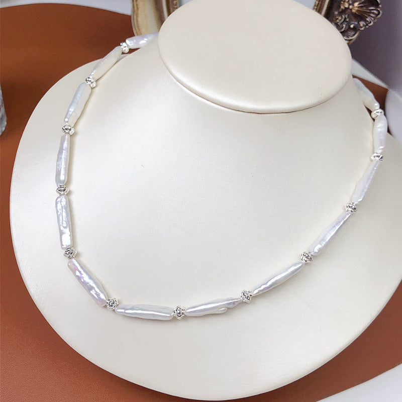 French retro shaped baroque pearl necklace for women light luxury versatile niche design toothpick pearl clavicle chain